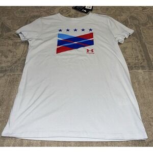 NEW Under Armour Freedom LOOSE MFO USA White Red Blue Shirt Sz Small Women's